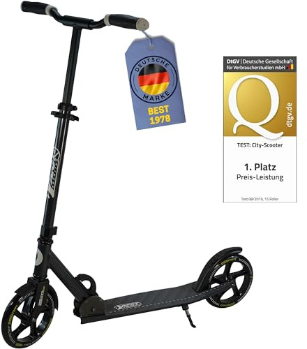 Best Sporting Skoter vuxna och barn I hopfällbar skoter med stativ I svart I högkvalitativ stadsskoter för vuxna I sparkcykel med rullstorlek 205 mm I ergonomiskt styre