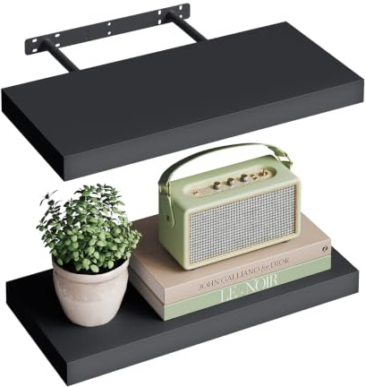 WOLTU Wandregal,Schweberegal Schwarz,50x22.9x3.8cm,MDF 2er | Wandregal 2er Set, Regalbrett, freischwebend Schweberegal, Wand Regal Wandboard für Büro, Wohnzimmer, Schlafzimmer, Küche