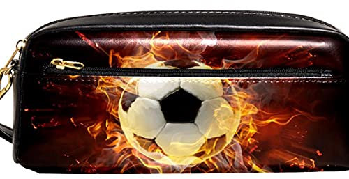 Federmappe mit Feuer, Fußball-Motiv, großes Fassungsvermögen, Stifteetui für Schule, Teenager, Jungen, Mädchen, Männer und Frauen