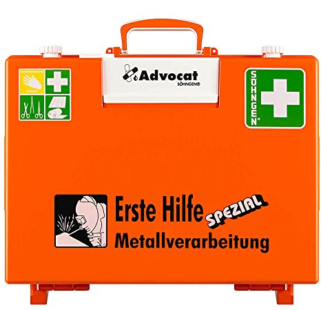 SÖHNGEN Erste-Hilfe-Koffer Advocat Metallverarbeitung, Wandh., orange, DIN 13157 aus Kunststoff, Art.-Nr. 367002 | Verbandskasten | Notfallkoffer | Erste Hilfe Kasten