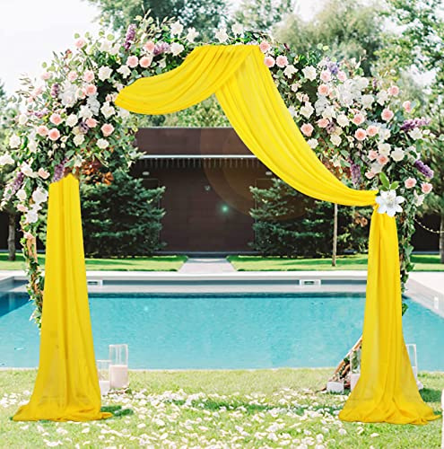 ShinyBeauty Wedding Arch Drapes 2 Panels 2.4ftx20ft Yellow Chiffon Fabric Drapery Wedding Arches for Ceremony Sheer Backdrop Curtains for Arbor Ceiling Wedding Decoration (2.4FTx20FTx2pcs, Yellow)