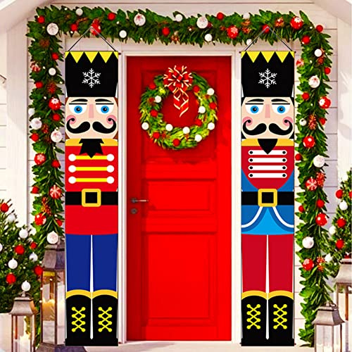 Soekodu Lot 2 Bannières Noël Casse-Noisette Décoration porte d'entrée, porche, maison, jardin, cour, porte, intérieur ou extérieur, fête d'enfants, modèle soldat grandeur nature (E 180x30 cm)