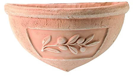 Generico Gerla Olive Vaso a Muro in Terracotta (Due Pezzi Uguali) Lunghezza 36 cm, Altezza 20 cm, Profondità 18 cm, Tasca a Parete Cotto Coccio