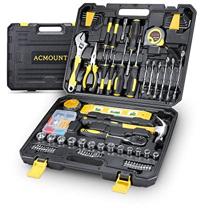 Acmount Tool Kit 140 Piece, Home Toolbox DIY Tool Set for Men Women, Protable Complete Hand Home Tool Kit Set, Motorbike Car Tools Kit, Tools Box for Home Repair and Maintenance