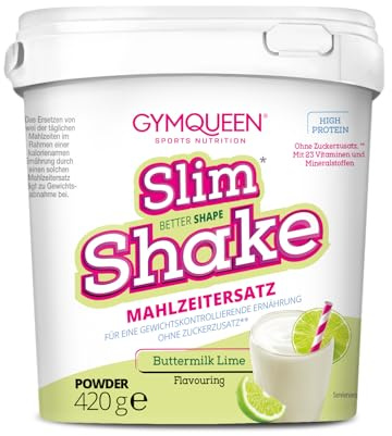 GymQueen Slim Shake 420g, Buttermilk-Lime, Leckerer Diät-Shake zum einfachen Abnehmen, Mahlzeitersatz mit Vitaminen und Nährstoffen, nur 250 kcal pro Portion & ohne Zucker-Zusatz