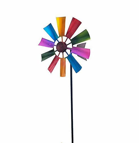JFBUCF Moulin à vent avec piquet en métal, 73 cm, multicolore, moulin à vent cinétique pour extérieur, cour, pelouse, jardin, 24 x 73cm