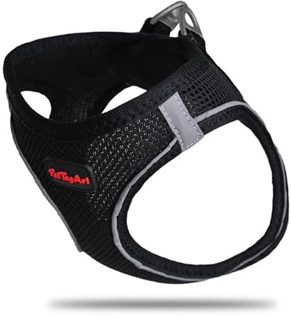 PetTagArt Air Mesh Step-In Hundegeschirr, Hundegeschirr Air Mesh extra leicht & weich in verschiedenen Größen (XL, Schwarz)