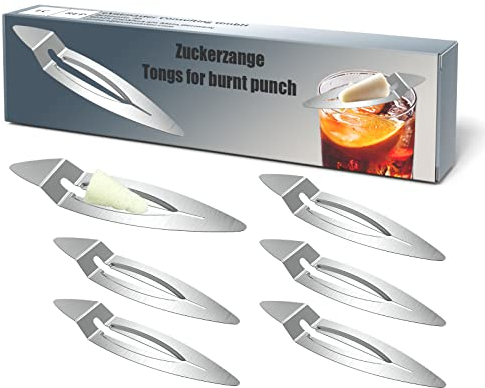 Mini Feuerzange, 6 Stück Zuckerzange für Feuerzangenbowle, Zuckerzange Klein Rostfreier Edelstahl, Silber, 3.5 x 14.5 cm