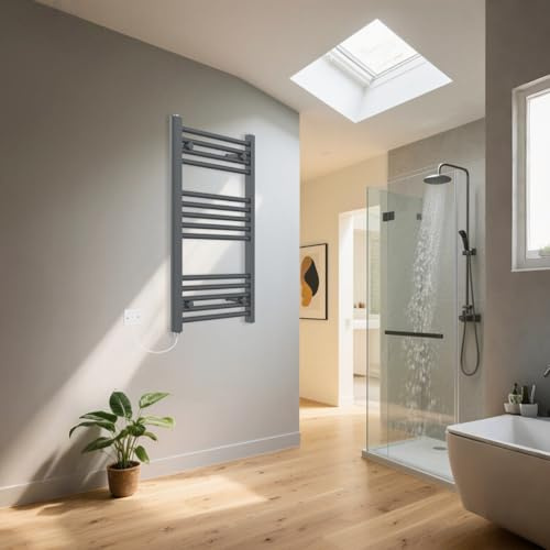 Warmehaus Anthracite Electric Straight Heated Towel Rail 300W 800x500mm | Pre-Filled,