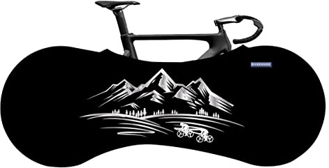 RIVERHIKER Stretchy MTB Bike Wheel Cover, 29 inch Mountain Bike Anti-dust High Elastic Outdoor Indoor Washable Bicycle Protection Storage Bag (Black Mountain)