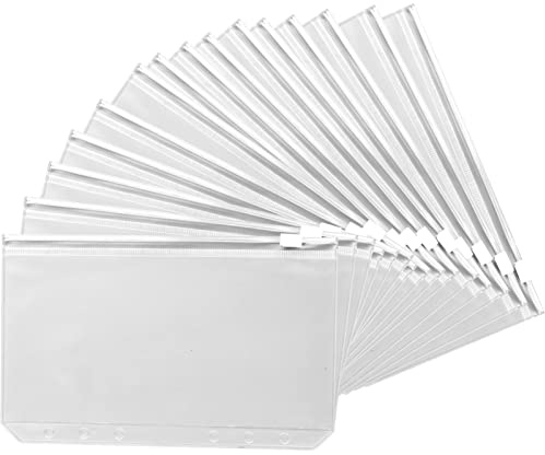15 Stück A6 Binder Taschen Budget Planner Zubehör Durchsichtige PVC Bindertaschen Reißverschluss Wasserdicht Geld Budget Umschläge 6 Löcher Budget-Umschläge für Dokumente