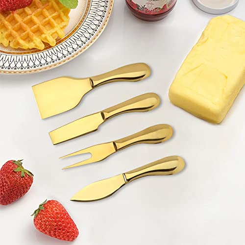 4-teiliges Käsemesser-Set, komplette Edelstahlkollektion, Mehrzweck-Käsemesser, Schneidemesser, Spreizgabel(Gold)