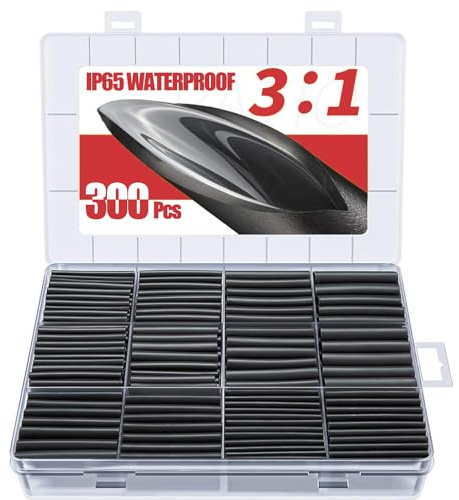 300 Stück Schrumpfschlauch Set, 3:1 Schrumpfverhältnis mit Kleber und Doppelwand, Insgesamt 13,5 m, Eventronic Wasserdicht Schrumpfschlauch, Schwarz