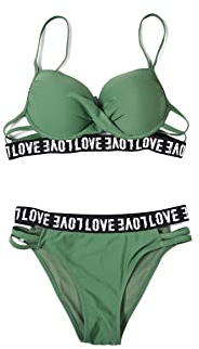 QUEEN HELENA Bikini Due Pezzi Balconcino con Ferretto Spalline Regolabili Costume da Mare Bagno Donna 235617 (42, Verde)