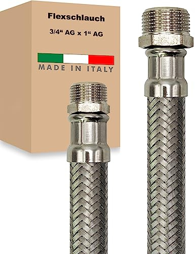 Flexschlauch AG x AG Edelstahl Panzerschlauch Anschlußschlauch Sanitär Armaturenschlauch Hauswasserwerk Made in Italy (3/4 x 1 - 1000 mm)