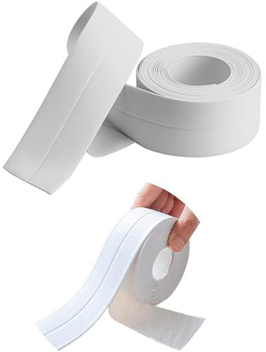 Juego de 2 cintas selladoras impermeables 3,5 m x 5 cm – Silicona blanca antimoho para cocina y baño, aislante para ducha y ventanas, protección duradera contra el agua y la humedad