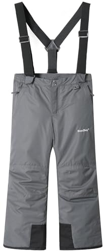BenBoy Pantalones de esquí para Niño Softshell Impermeable Térmico Versátil Calidez Correas Pantalon Ajustables Peto para Montaña Senderismo Nieve Escalada Niños niña HXK5003-Grey-128-140