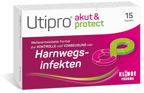 Utipro akut & protect, 3-fach stark bei akuter und wiederkehrender Blasenentzündung, akut und vorbeugend, unterstützend bei Antibiotika-Therapie, reduziert die Bakterien in Blase und Darm, 15 Stück