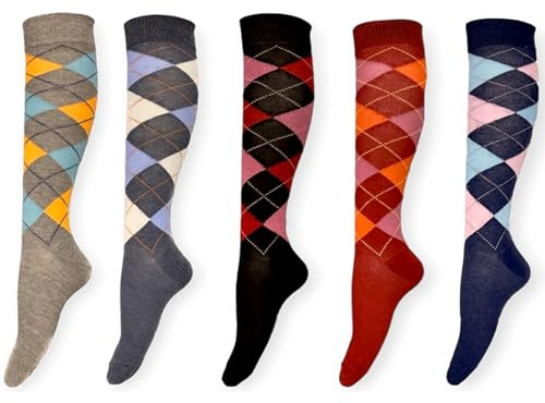 Generisch Chaussettes montantes pour femmes (lot de 6 paires) Chaussettes d'équitation Chaussettes pour femmes Confort élastique Coton à carreaux Respirant, Couleur : 1, 39-42
