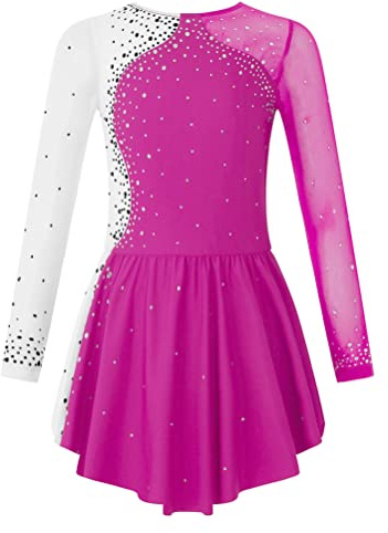 Aislor Eiskunstlauf Kleid Mädchen Langarm Ballettkleid Kinder Tanzkleid Kürkleider Eiskunstlauf Gymnastikanzug Wettbewerb