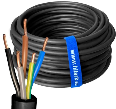 Hilark Cable Tech Câble souterrain courant fort NYY-J (5g6 mm², 50 mètres, Noir, PVC, 100% cuivre, Fabriqué en Europe)