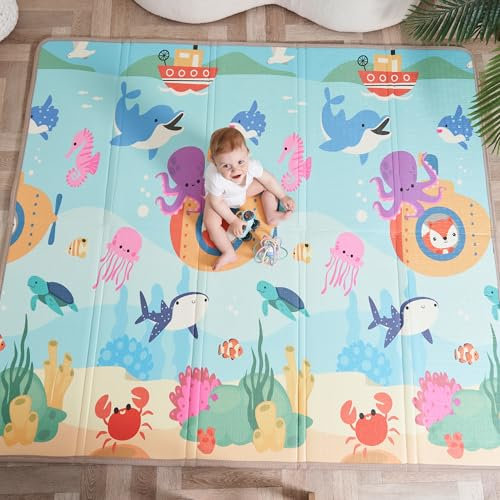 Alfombra de juego para niño Bebe 150 x 180 x 1 cm Alfombra de suelo XXL de espuma gruesa plegable reversible – Tapete de despertar para bebé – Tapete de motricidad que favorece el desarrollo
