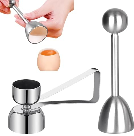 2 Eierköpfer Edelstahl Eier Cutter für Weiches Harte Gekochtes Eier Cracker eierschale Abscheiderentferner, Edelstahl doppelseitiger Eierdeckelöffner Cracker(silber)