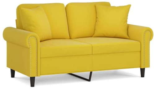 Willood 2-Sitzer-Sofa mit Zierkissen Liegesofa für Wohnzimmer, Polstersofa Sessel Relaxsofa Loungesofa Relaxcouch Gelb 120 cm Samt