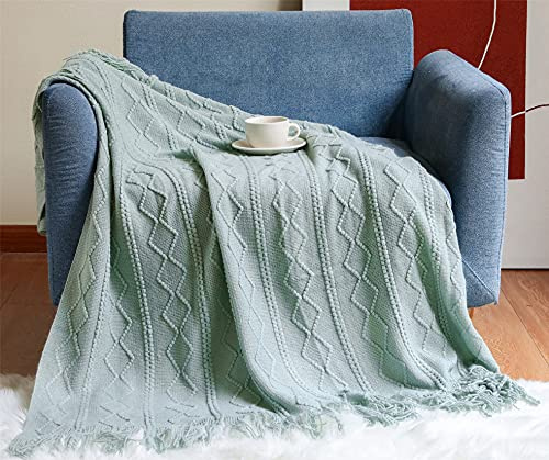 Hayisugal Wohndecke Boho Decke Weich Strick Sofadecke mit Quaste Kuscheldecke Couch Decke Sofa Überwurfdecke Sommer, Hellgrün, 150 x 200cm