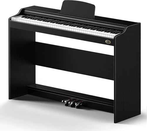 Rosen P35 Beginner 88 Key Digital Piano Full Size Weighted Keyboard with Furniture Stand, Black Portable Electric Piano, 3-Pedal Unit