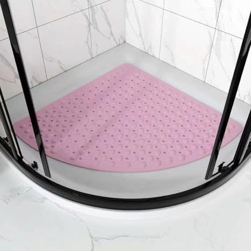 RobustWeg Gummi-Badematte für Eckdusche,Fächerförmige Badematte,Ecke Duschmatte,Anti-Schimmel-Dreieck-Duschmatte,mit Saugnäpfen,Schnell trocknend,für Dusche Dreieckiges Badezimmer oder Badewanne