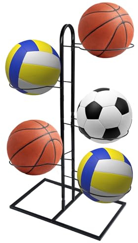 5 Livelli Rastrelliera per Palloni, Rastrelliera da Basket, Scaffale di Stoccaggio di Attrezzature Sportive, Porta Palloni da Calcio Rimovibile, Supporto per Palloni Rastrelliera da Calcio Basket