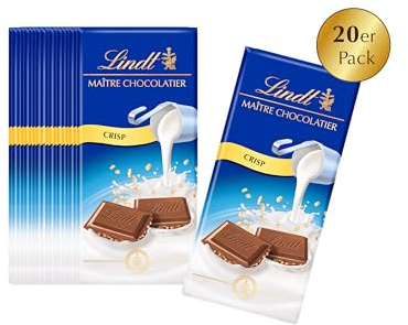 Lindt Schokolade Vollmilch Crisp | 20 x 100g Tafel | Aus zartschmelzender Vollmilch-Schokolade mit knusprigen Cerealien | Schokoladentafel | Großpackung