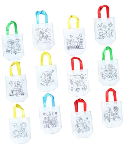 PHENOFICE 12stücke Färbe Und Basteltaschen Aus Vliesstoff Faltbare Wiederverwendbare Tragetaschen Mit Bunten Mustern Für Kreative Projekte Im Kindergarten Und Zuhause
