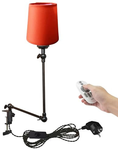 FSLiving Retro Klemmleuchte, Dimmbar Clip auf Schreibtisch Leselampe, Clamp Nachttischlampe mit Flexarm, 1x E27 Fassung max. 60 Watt für Schreibtisch, Nachttisch, Regal- Orange TD0626