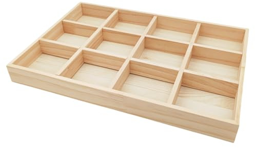 Anktily Scatola divisoria in legno grezzo, con 12 scomparti, organizer per calzini, biancheria intima, vassoio in legno per gioielli, oggetti da collezione