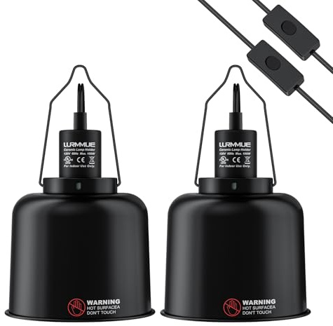 2 Pack 5.5 Deep Dome Reptile Heat Lamp Fixture with Clamp, ETL Certified Ceramic Socket for UVA/UVB Basking Bulbs & Heat Emitters, for Bearded Dragons, Turtles, Lizards, Snakes, Geckos, Terrariums