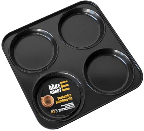 Darthome Yorkshire Pudding Tin 4 Cup Black Stainless Steel Non-Tick Oven Baking Tray Pan