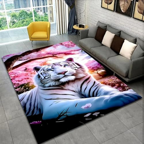 3D Gedruckt Bettvorleger rutschfeste Area Teppich, Wildtier-Tiger 3D Optische Illusion Teppiche Weich Flanell Bodenteppich Wohnzimmer Schlafzimmer Throw Runner Teppiche Low Profile Türmatt-6967085308