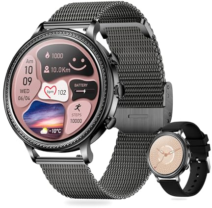 Montre Connectée Femme/Homme Élégante avec Appel Bluetooth -Écran1.39''HD IPS,Étanche IP67,Smartwatch, Suivi Santé (fréquence cardiaque, Tension, Sommeil, Podomètre), Multisports, Android/iOS (Noir)