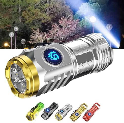 German Three-Eyed Monster Mini Flash Super Power Flashlight, Thumb Sized Flashlight from Germany, 3 Eyed Mini Monster Flashlight, High Lumen Rechargeable Waterproof Pocket Flashlight (Silver)