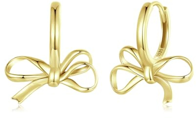 Qings Creole Boucles d'Oreilles Noeud Plaqué or Argent 925 Femme Creoles Noeud Papillon Anneau Oreille 18 Carats Clou d Oreille Fashion Sterling Silver Earrings pour Fille