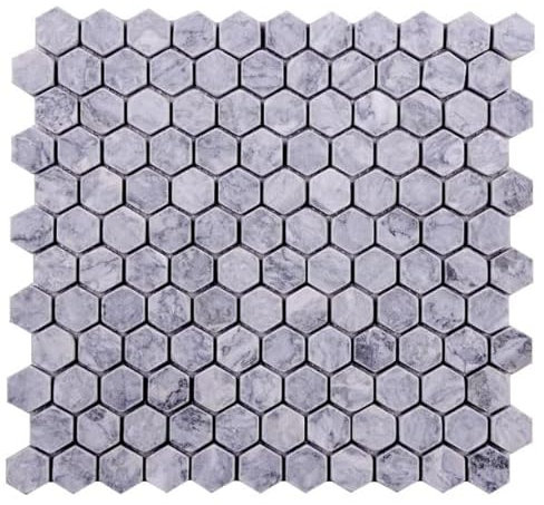 SUPERDEAL (10 Fliesen) Mosaik Fliese Marmor Naturstein 1 Hexagon Silver Antikmarmor Mosaikfliesen Marble für BODEN WAND BAD WC DUSCHE KÜCHE FLIESENSPIEGEL THEKENVERKLEIDUNG BADEWANNENVERKLEIDUNG