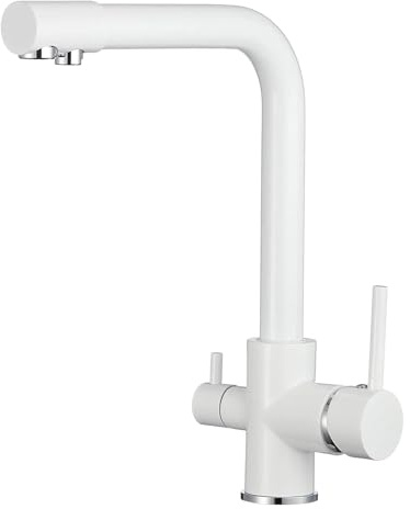YWJFSA Grifo Cocina Abatible Grifo Osmosis 3 Vias Doble Manija Agua Fría Y Caliente Rotable,Blanco