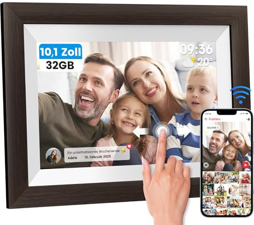 Mejasg 10,1 Zoll Digitaler Bilderrahmen WLAN mit 32GB Speicher, HD 1280×800 IPS Touchscreen Elektronischer Bilderrahmen mit Auto-Rotate, Digital Photo Frame für Bilder und Videos Sofort Teilen