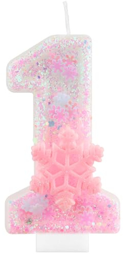 Glitzernde Geburtstagskerzen zum 1. Geburtstag, rosa Schneeflocke, Zahl 1 für Kuchen, Mädchen, 1. Geburtstag, Kuchendekoration für Mädchen, Frauen, Geburtstagsparty-Zubehör
