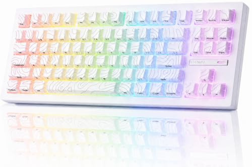 ZORNHER ZH870 Wireless Gaming Mechanical Keyboard,80% White Custom Creamy Sound Keyboard with Lighted Up White Topographic Keycaps,Creamy Sounding Linear Switches,Hot-Swappable,RGB Backlit