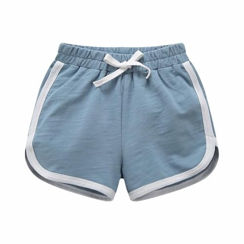 YAQUEKOU Pantaloncini corti da bambina e ragazzo, in cotone, pantaloncini corti per bambini, pantaloni corti, per adolescenti, ragazze, estivi, palestra, 2-15 anni, Blu, 4-5 Jahre