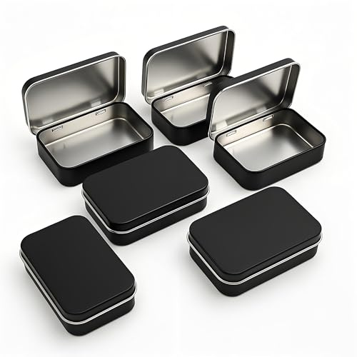 Forever bene 6 Pcs Small Metal Box With Lid -Black Hinged Cookie Jar,Used For Storage, Jewelry,Candy,Tea,Spices,Crafts,Pills,Mini Portable Storage Box,Card Game Storage Box,Black Tin 3.7x2.4x0.9 Inch
