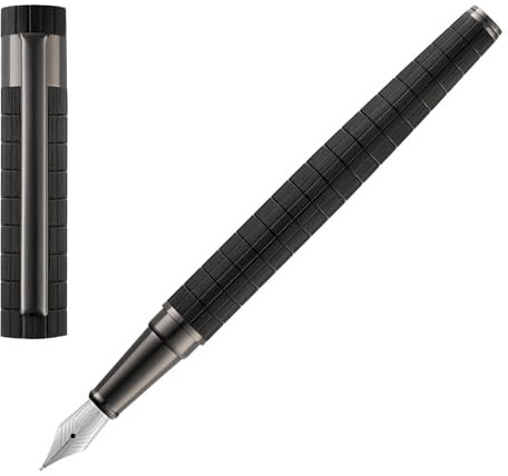 BOSS HUGO Loop Bauhaus Black – Exklusiver Füllfederhalter aus Aluminium & Messing – Hochwertiges Schreibgerät in Geschenkverpackung – Ergonomisches Design & präziser Tintenfluss